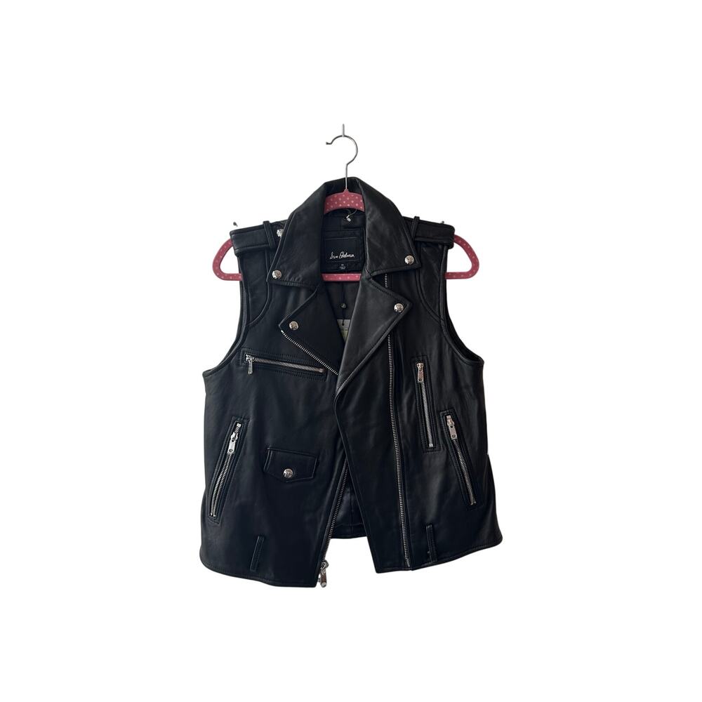 Sam Edelman Black 100% lamb Leather Cropped Moto Biker Vest Size M